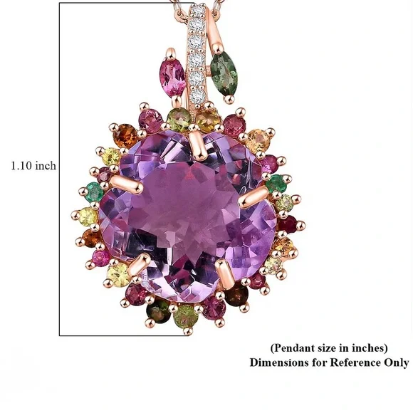 Amethyst & Tourmaline 14.85 ctw Necklace In Rose Gold Over Sterling Silver